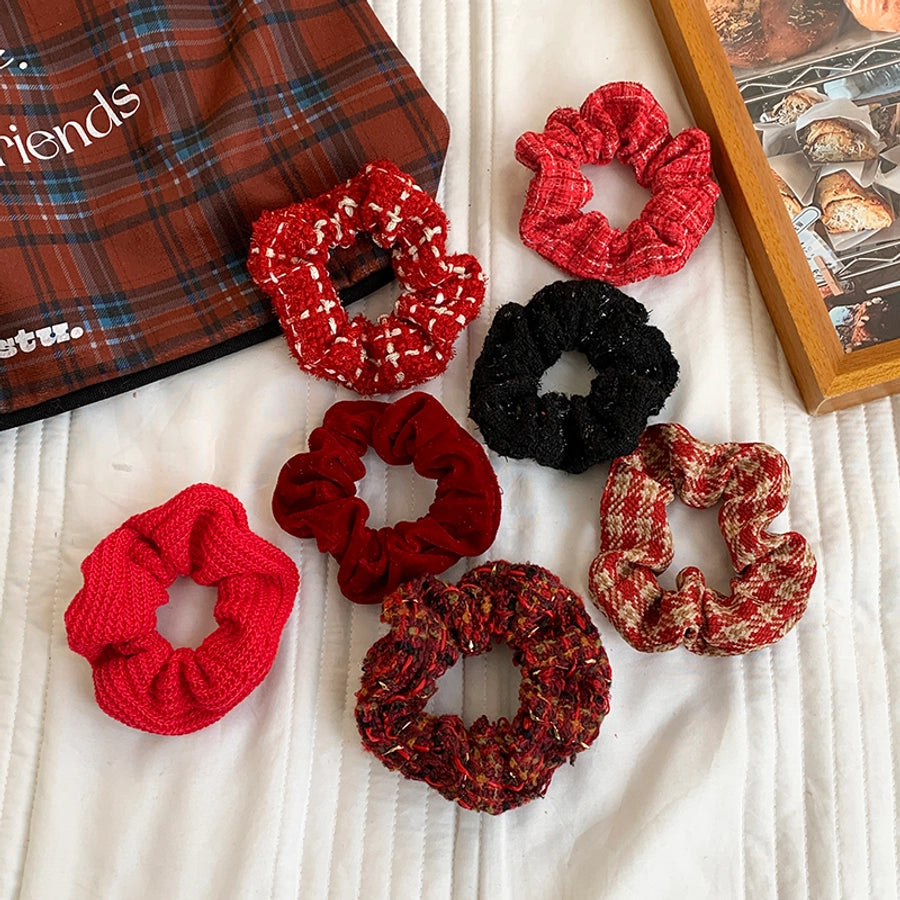 Women's Casual Plaid Solid Color Cloth Fabric Flannel Hair Tie