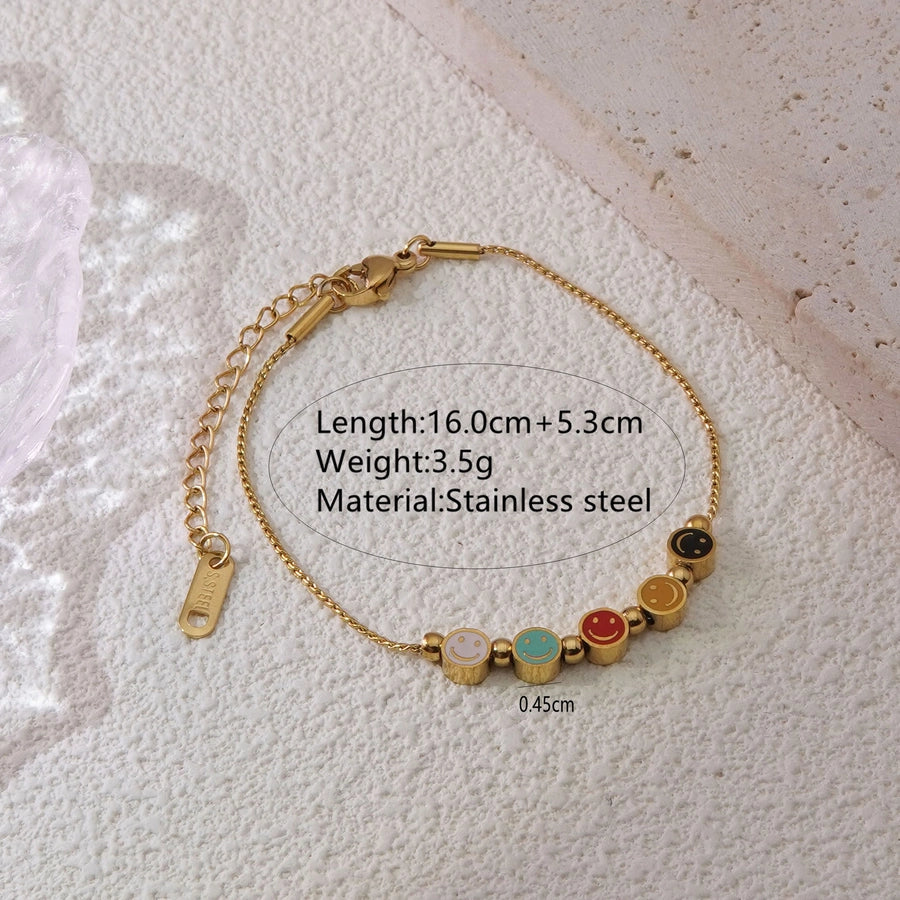 Jewelry Sweet Simple Style Classic Style Smile Face Round Face 304 Stainless Steel 18K Gold Plated Plating Bracelets Necklace Jewelry Set