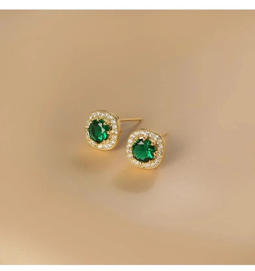 Ju Jingyi  Emerald Ear Stud Women's Advanced Design Sense Ear Clip Earrings  Sterling Silver Ear Accessories Anti-allergic Moisture