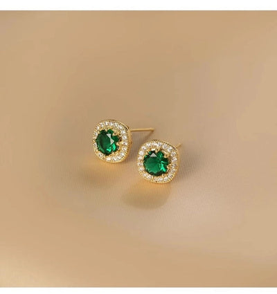 Ju Jingyi  Emerald Ear Stud Women's Advanced Design Sense Ear Clip Earrings  Sterling Silver Ear Accessories Anti-allergic Moisture