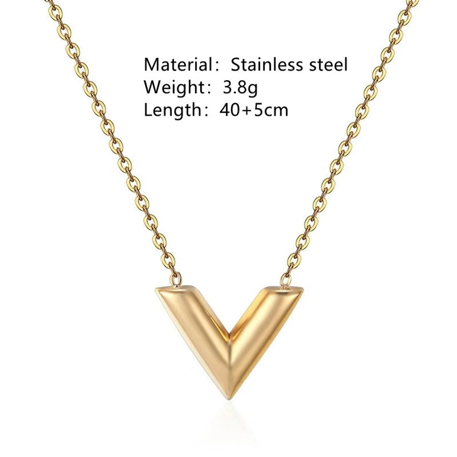 Jewelry Elegant Simple Style V Shape Titanium Steel 18K Gold Plated Bracelets Earrings Necklace