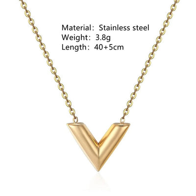 Jewelry Elegant Simple Style V Shape Titanium Steel 18K Gold Plated Bracelets Earrings Necklace