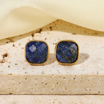 One Pack and Two Pairs Retro French Style Geometric Plating Titanium Steel Natural Stone 14K Gold Plated Ear Studs