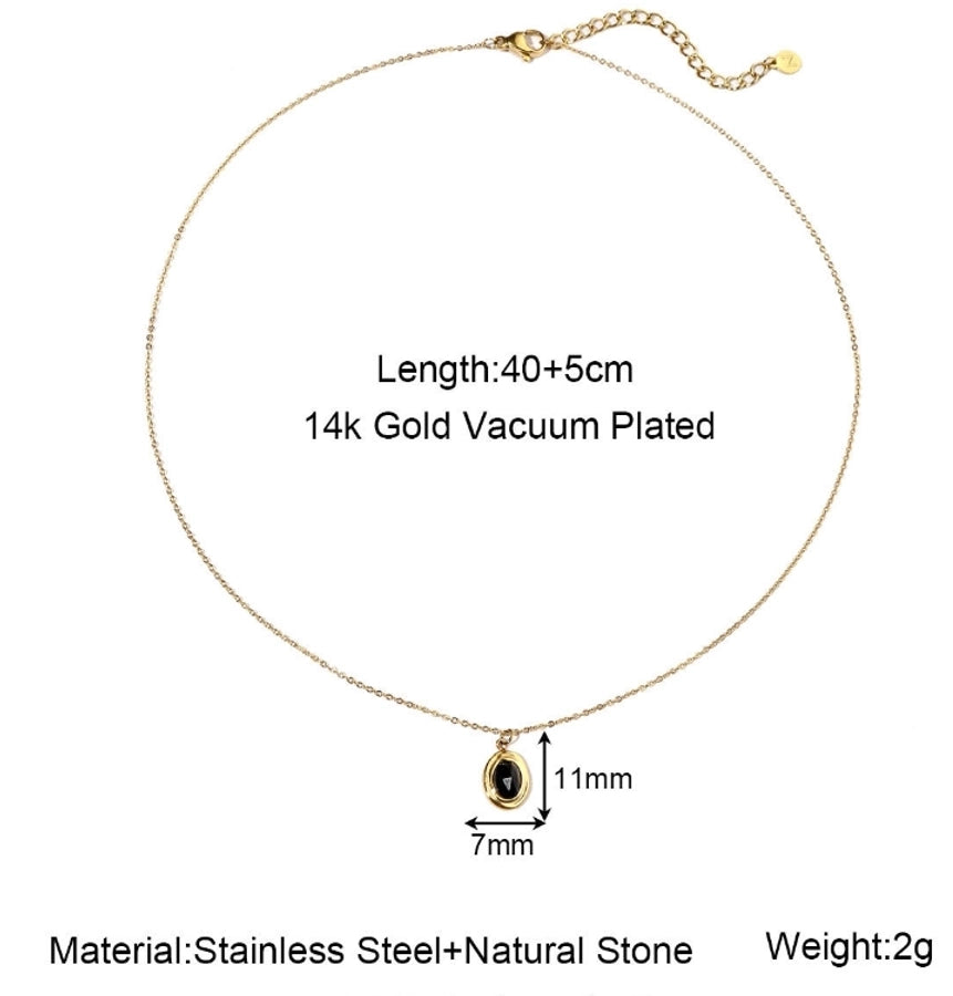 Jewelry Vintage Style Geometric Titanium Steel Natural Stone 14K Gold Plated Plating Pendant Necklace