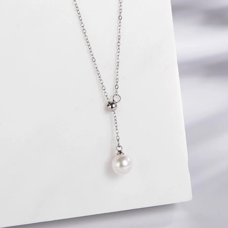 Jewelry Vintage Style Simple Style Classic Style Round 304 Stainless Steel Pearl Gold Plated Inlay Pendant Necklace
