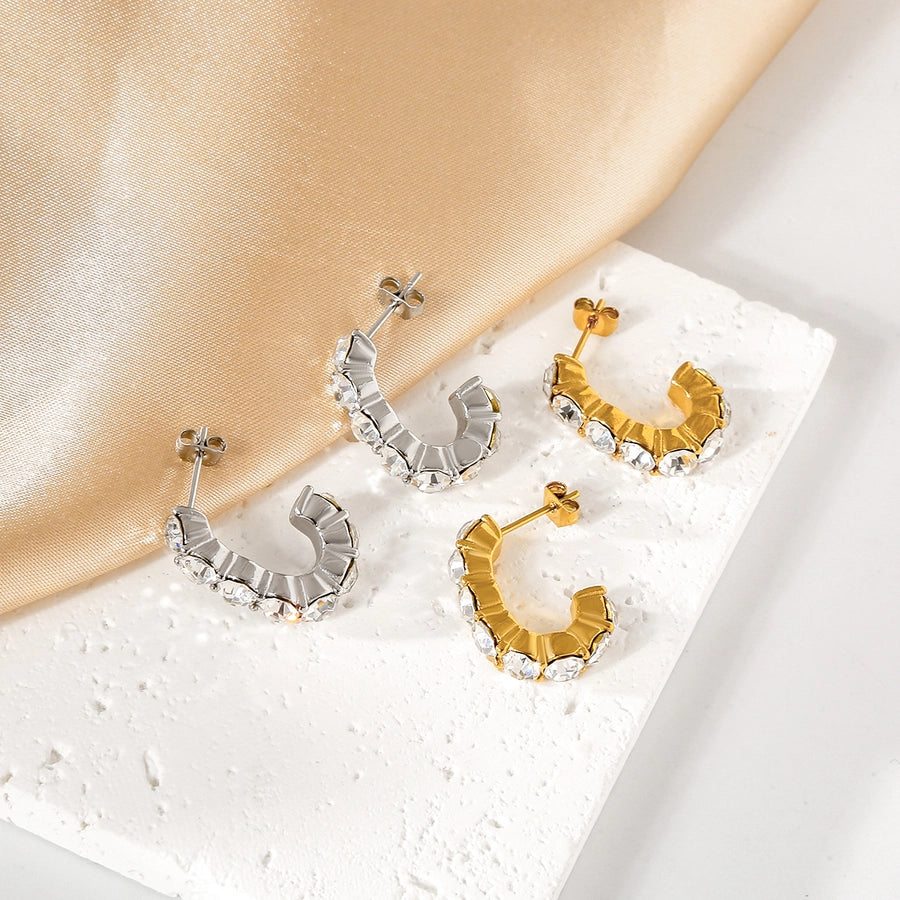 1 Pair Elegant C Shape 316 Stainless Steel  18K Gold Plated Ear Studs