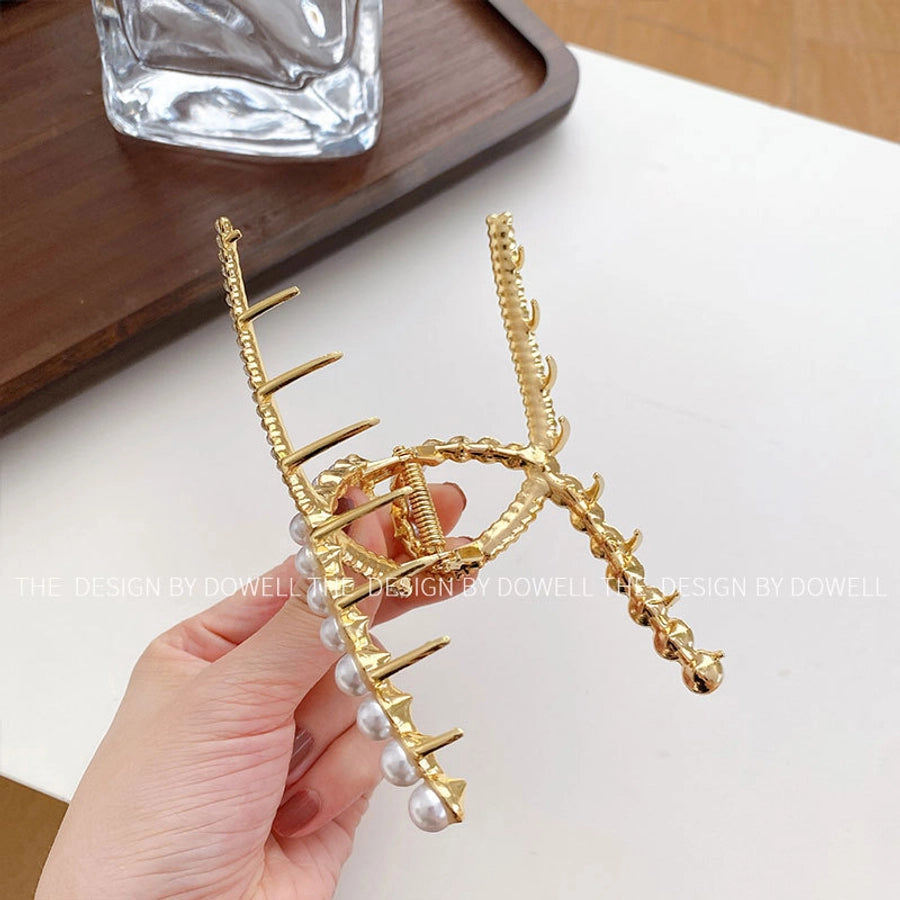 sweet solid color alloy inlay artificial pearls rhinestones hair claws 1 piece