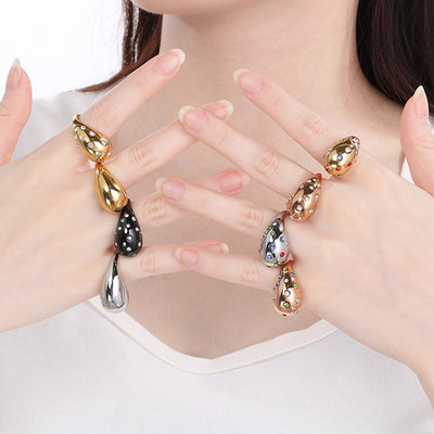 Jewelry Vintage Style Water Droplets 304 Stainless Steel 18K Gold Plated Open Rings