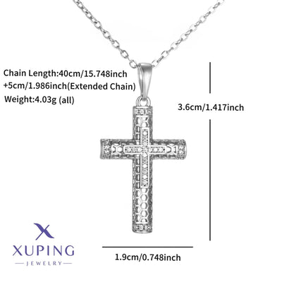 Copper 18K Gold Plated Plating Hollow Out Inlay Cross Zircon Pendant Necklace