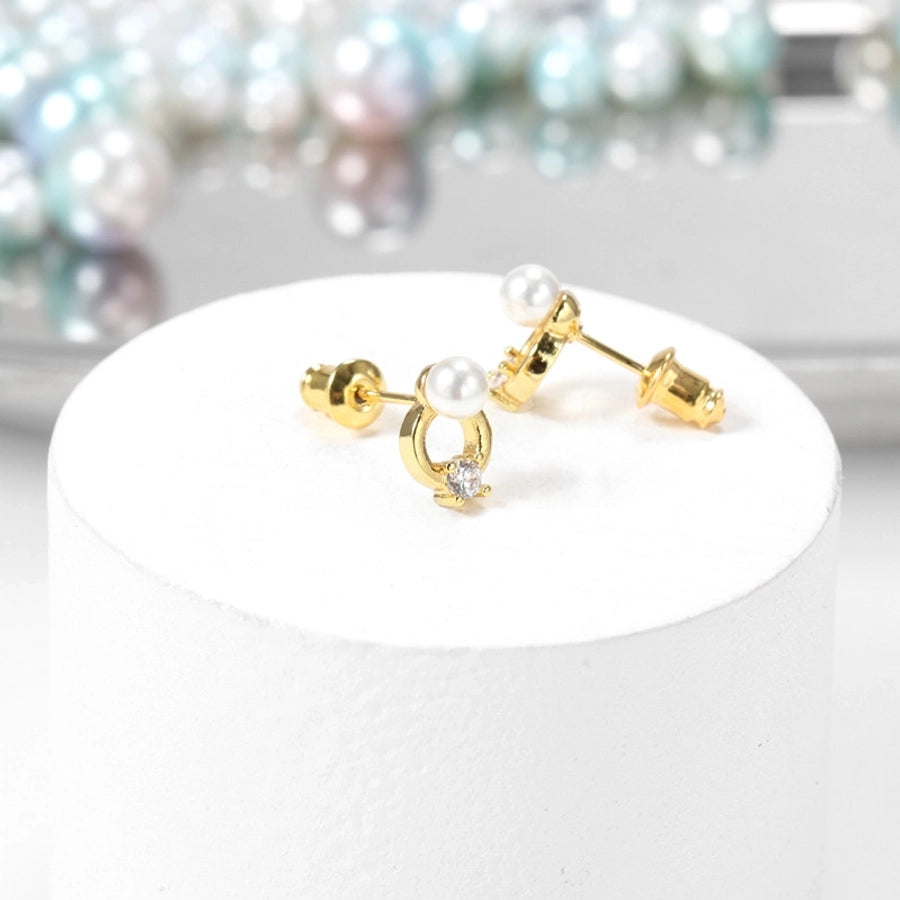 1 Pair IG Style Simple Style Round Plating Inlay Copper Pearl Zircon 18K Gold Plated Ear Studs