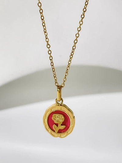 Jewelry Simple Style Heart Shape Flower 304 Stainless Steel Pendant Necklace