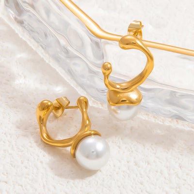 1 Pair Elegant Solid Color Plating Inlay 304 Stainless Steel Pearl 18K Gold Plated Earrings Ear Studs