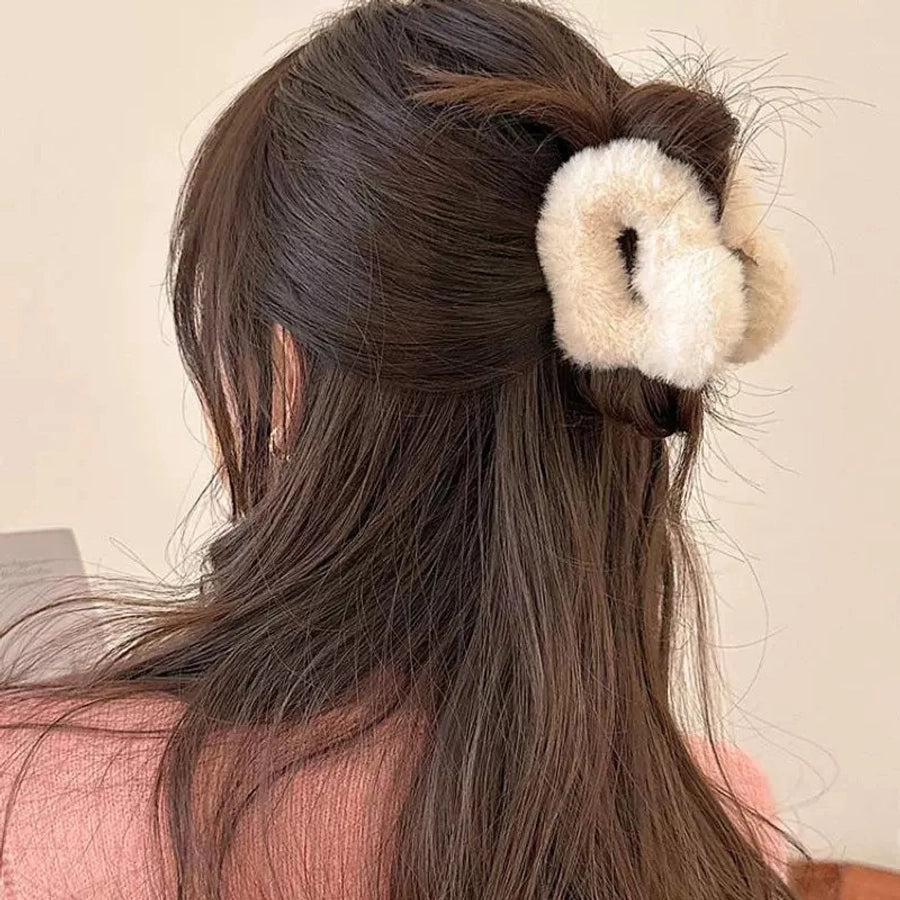 Women's Sweet Heart Shape Faux rabbit fur Plastic Handmade Hair Clip
