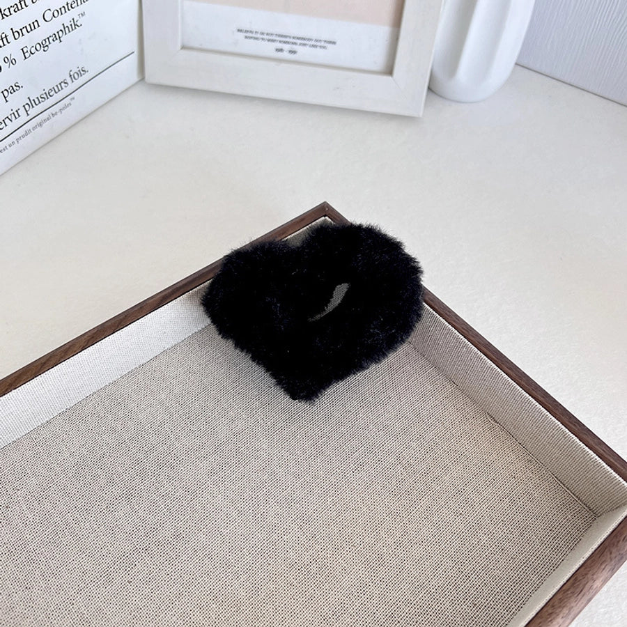 Women's Sweet Heart Shape Faux rabbit fur Plastic Handmade Hair Clip