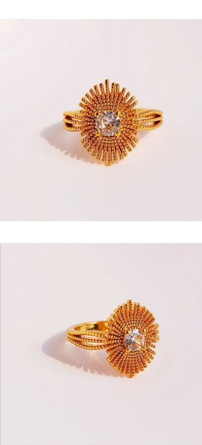 Brass 24K Gold Plated Irregular Inlay Geometric Fireworks Zircon Rings