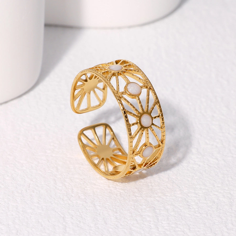 Jewelry Glam Retro French Style Geometric 304 Stainless Steel 18K Gold Plated Enamel Stainless Steel Rings