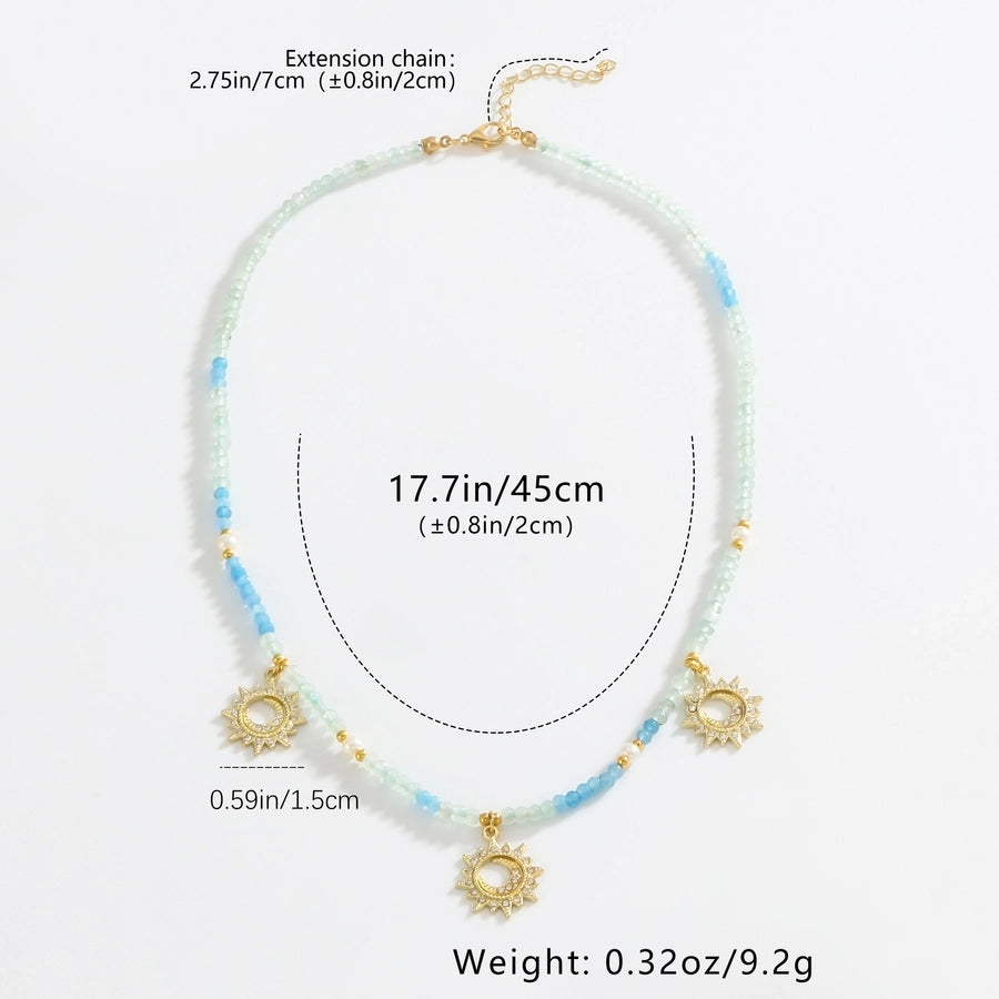 Copper Gold Plated Plating Inlay Sun Zircon Pendant Necklace