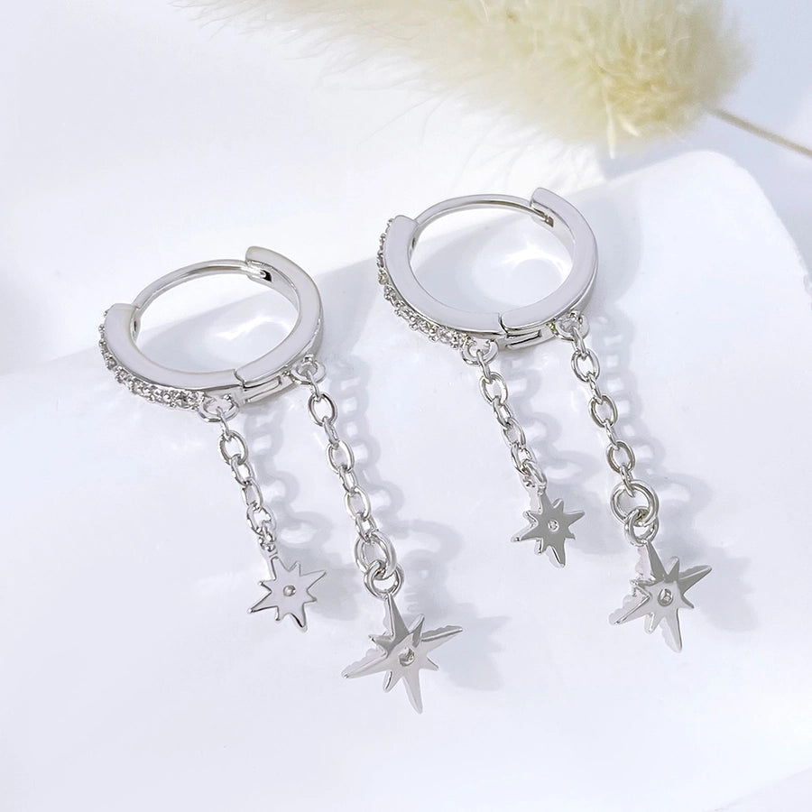 1 Pair Casual Hexagram Star Asymmetrical Copper Zircon Drop Earrings