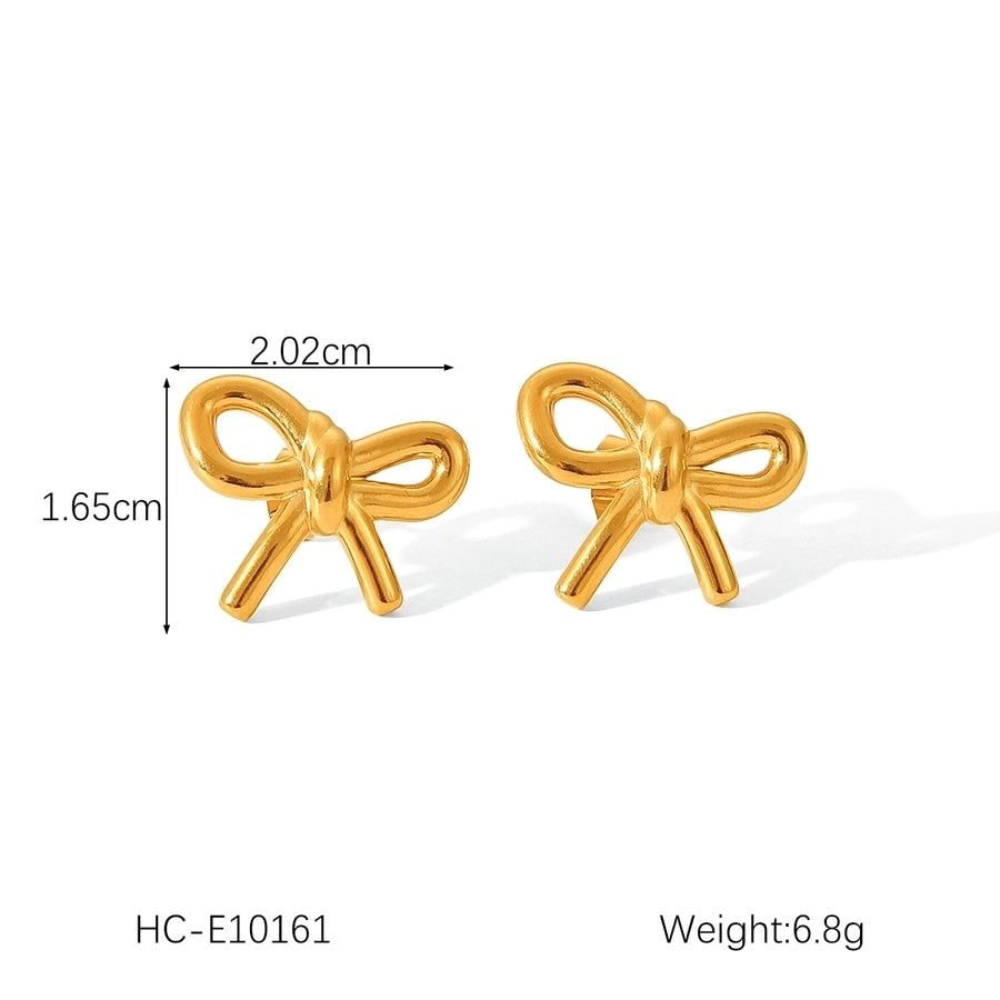 1 Pair IG Style French Style Heart Shape Bow Knot Thread 304 Stainless Steel Titanium Steel 18K Gold Plated Ear Studs