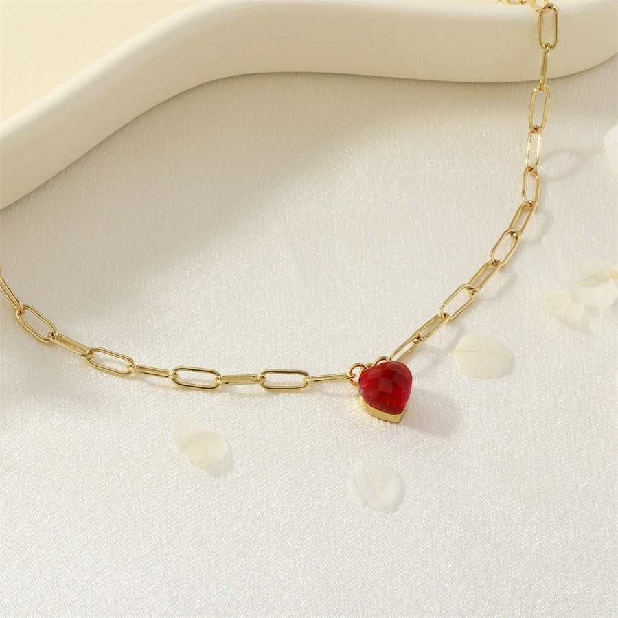 Jewelry Simple Style Heart Shape Copper Glass Zircon Pendant Necklace