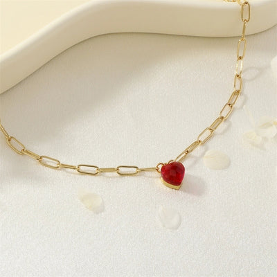 Jewelry Simple Style Heart Shape Copper Glass Zircon Pendant Necklace