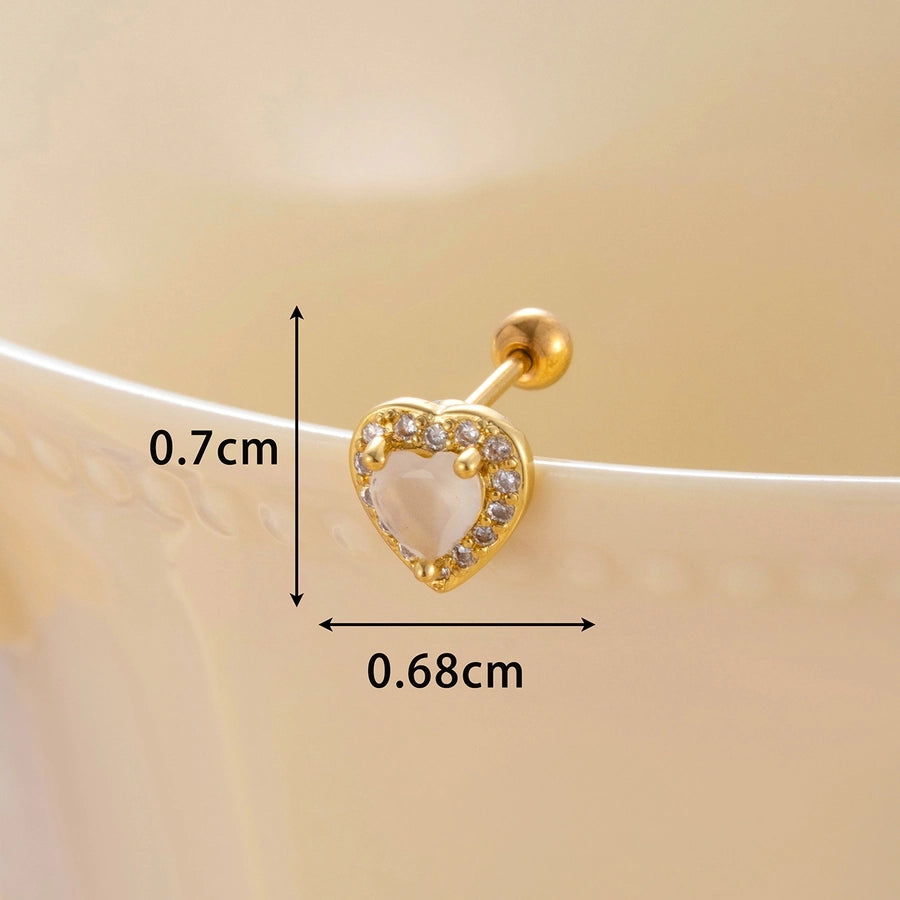 1 Piece Classic Style Heart Shape Inlay Copper Zircon Ear Studs