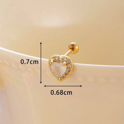 1 Piece Classic Style Heart Shape Inlay Copper Zircon Ear Studs