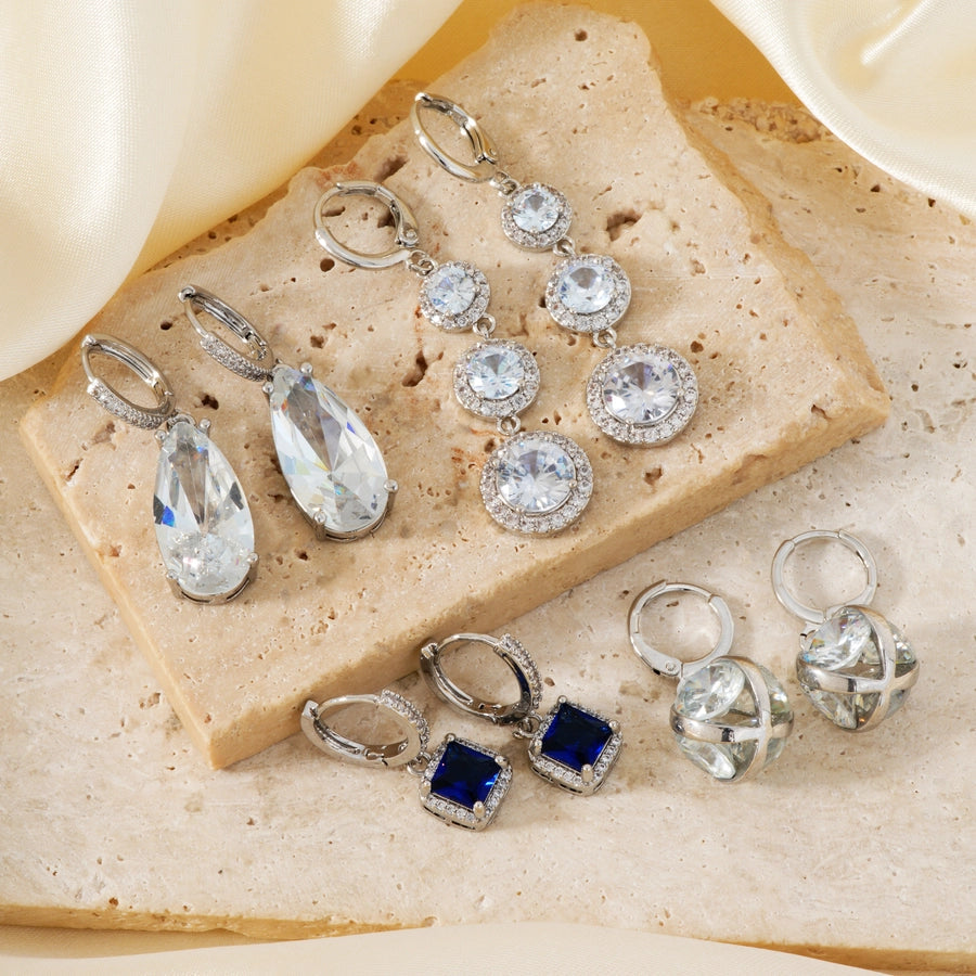 1 Pair Elegant Streetwear Geometric Inlay Copper Zircon Rhodium Plated Drop Earrings