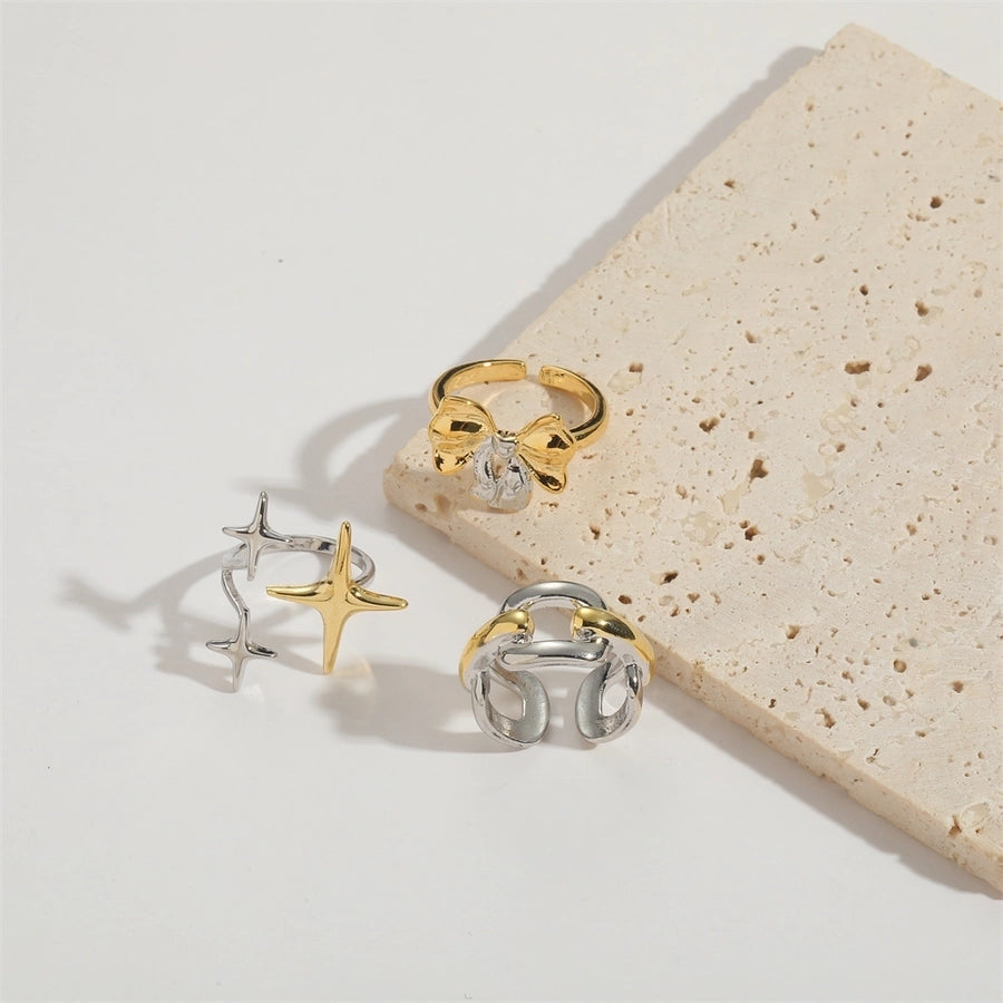 Copper 14K Gold Plated Geometric Star Rings