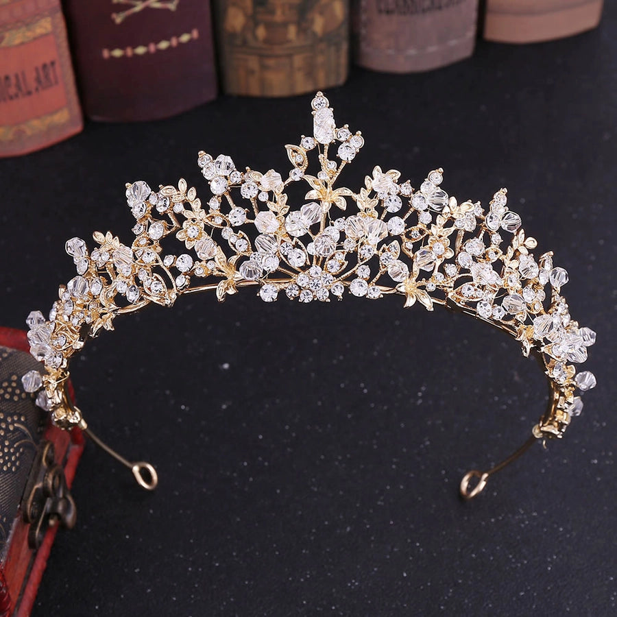 fashion leaf flower alloy hollow out inlay crystal rhinestones crown 1 piece