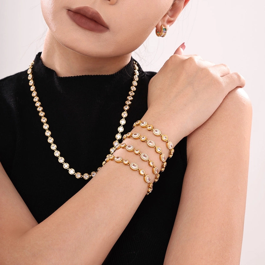 Elegant Luxurious Geometric 304 Stainless Steel 18K Gold Plated Zircon  Bracelets In Bulk