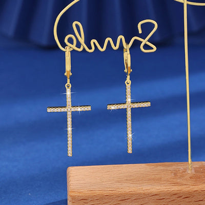 1 Pair Hip-Hop Simple Style Cool Style Cross Copper Zircon Imitation Gold  Ear Studs