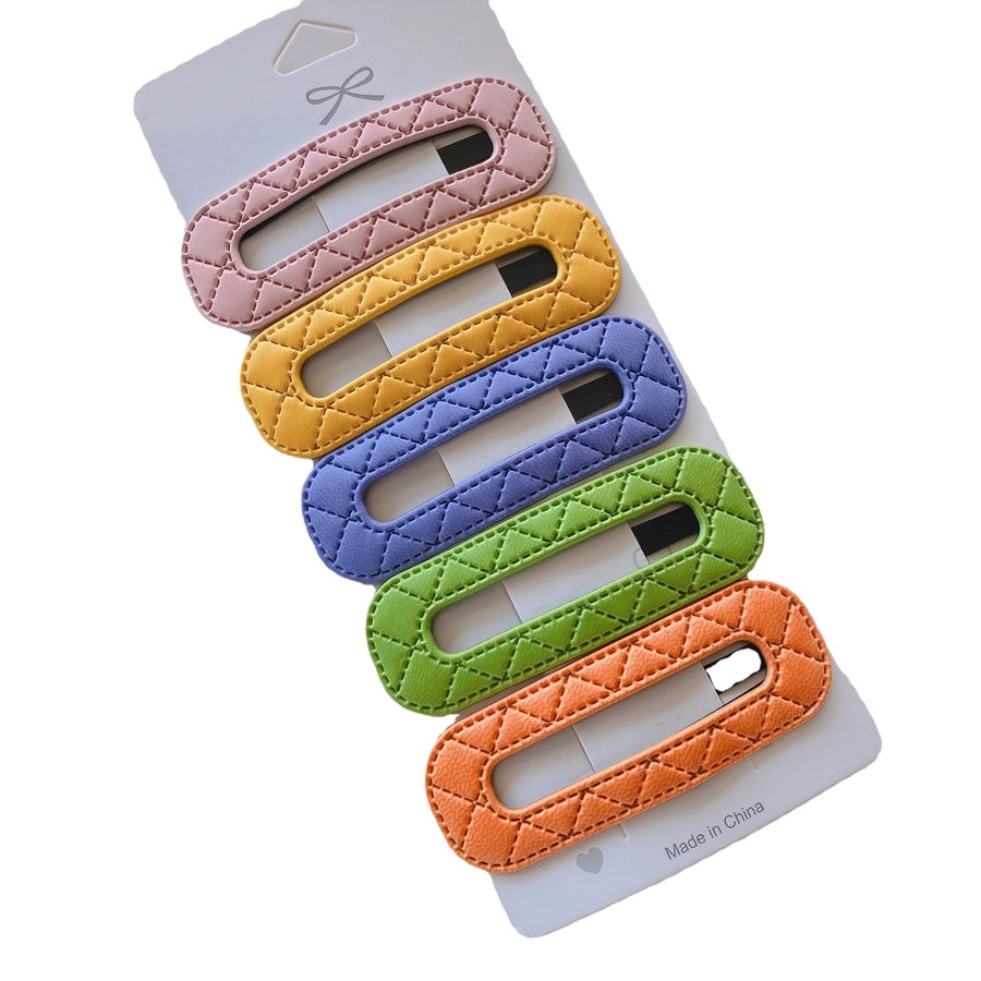 sweet geometric pu leather hair clip 5 pieces