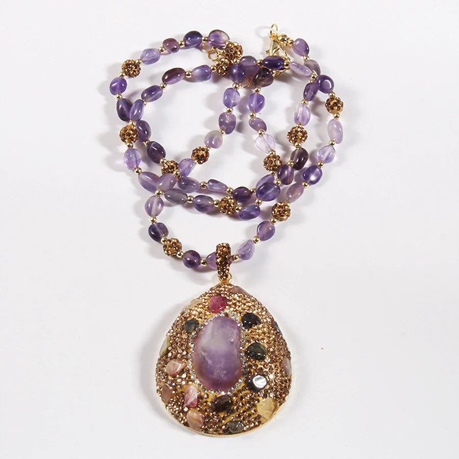 Vacation Simple Style Water Droplets natural stone Beaded Chain Pendant Necklace In Bulk