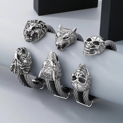 Business Lion's head Wolf Head Skull 304 Stainless Steel 18K Gold Plated Men's Bangle