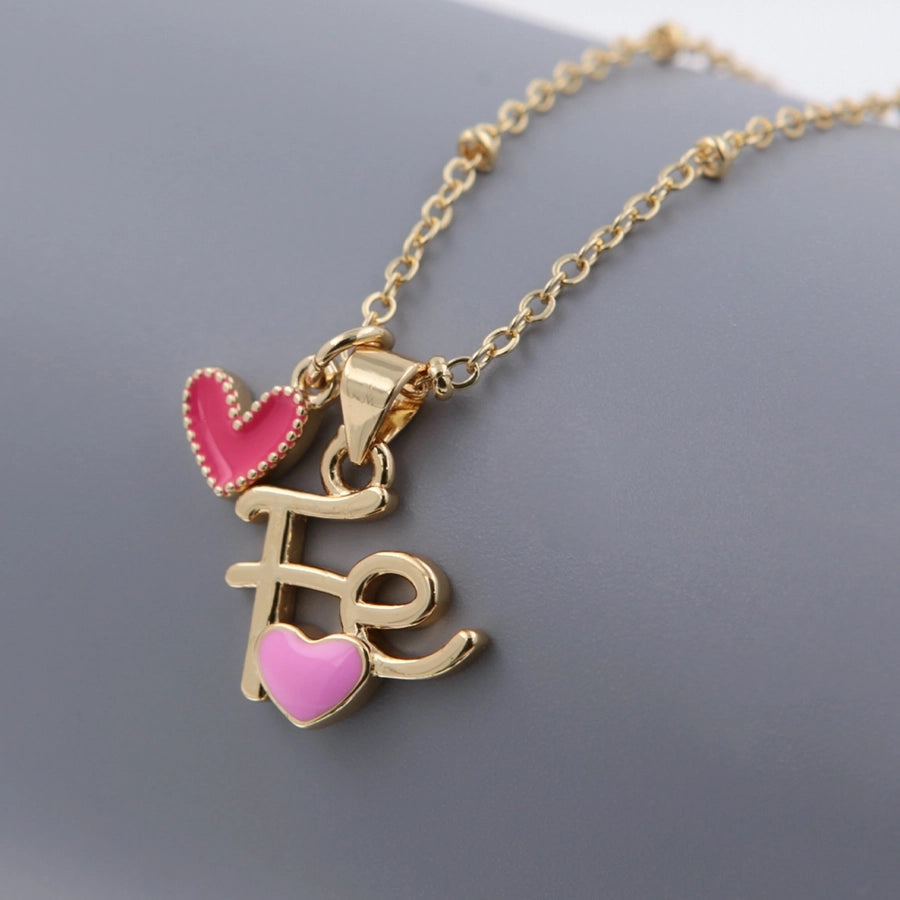 Copper 18K Gold Plated Epoxy Letter Heart Shape Pendant Necklace