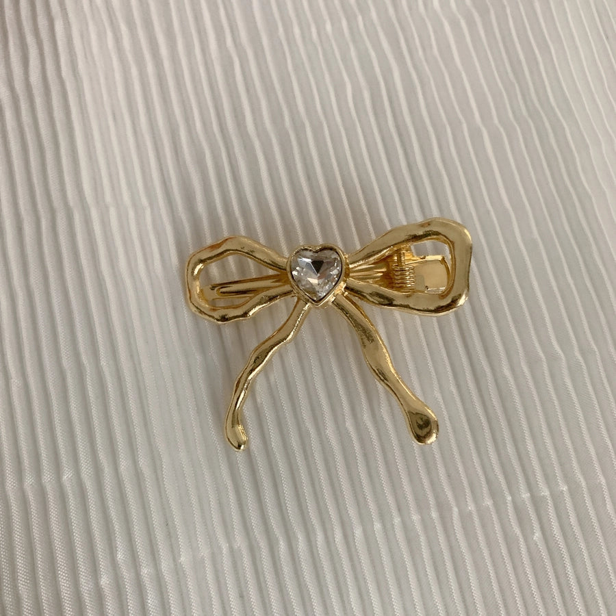 Women's IG Style Sweet Heart Shape Bow Knot Metal Hollow Out Inlay Rhinestones Hair Clip