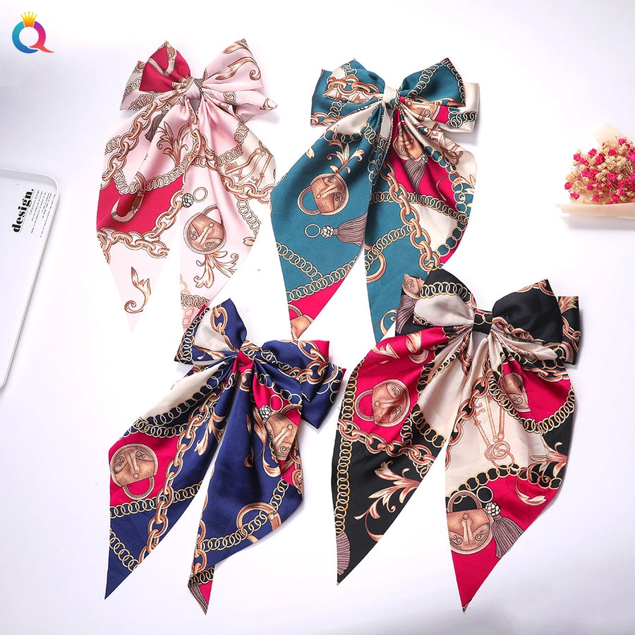 simple style bow knot cloth printing hair clip 1 piece