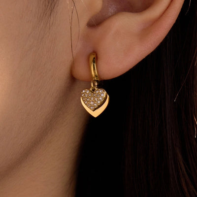 1 Pair Sweet Heart Shape Plating Inlay 304 Stainless Steel Zircon 18K Gold Plated Drop Earrings