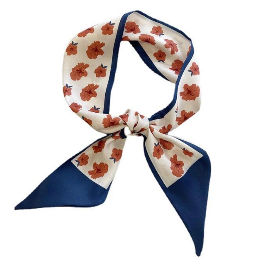 women's sweet letter plaid flower silk scarf printing hair band