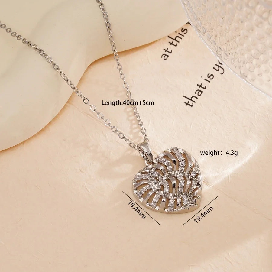 Jewelry Simple Style Heart Shape 304 Stainless Steel Copper Zircon Gold Plated Plating Inlay Pendant Necklace