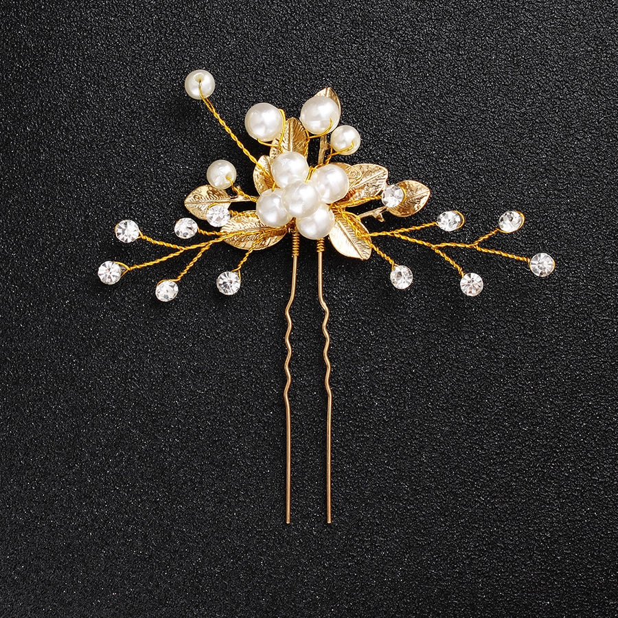 korean bridal headdress pearl u-shaped hairpin alloy flower hair beads