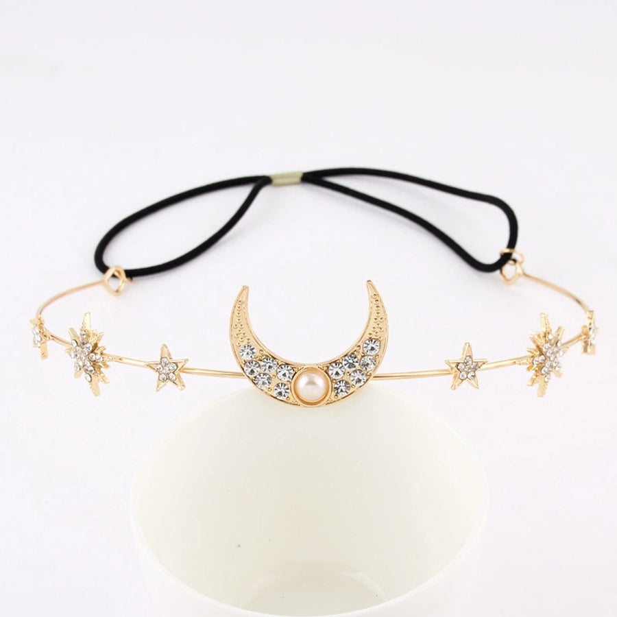 Women's IG Style Sweet Star Moon Alloy Elastic string Inlay Rhinestones Pearl Hair Band