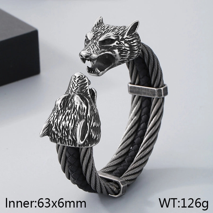 Business Lion's head Wolf Head Skull 304 Stainless Steel 18K Gold Plated Men's Bangle