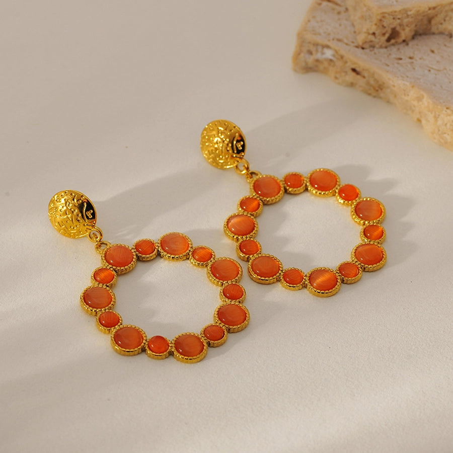 1 Pair Elegant Vintage Style Round 304 Stainless Steel Opal 18K Gold Plated Drop Earrings