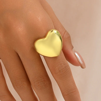 A Copper-Plated Gold Glossy Heart Inlaid Zircon Bow XINGX Sweet Light Luxury Daily Date Gift Women's Ring