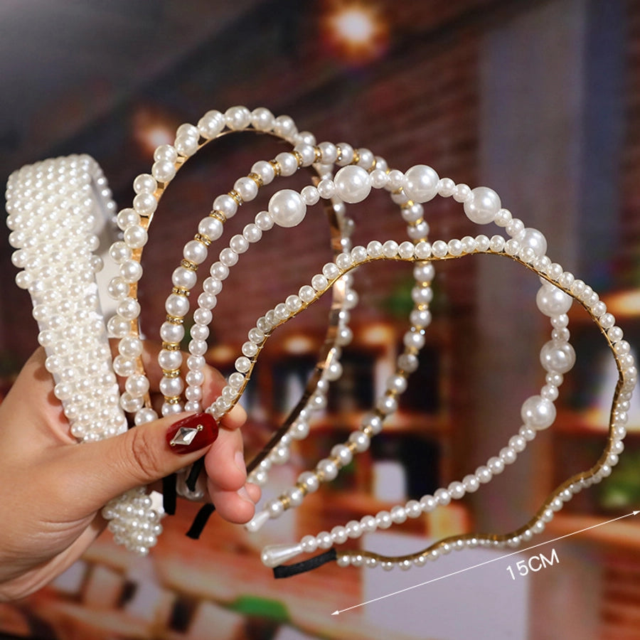 women's fashion waves alloy inlay artificial pearls headwear