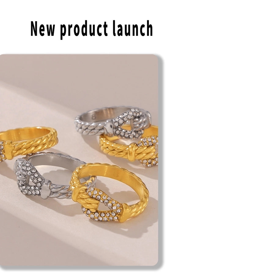 Jewelry Luxurious Modern Style U Shape Titanium Steel Zircon 18K Gold Plated Inlay Rings