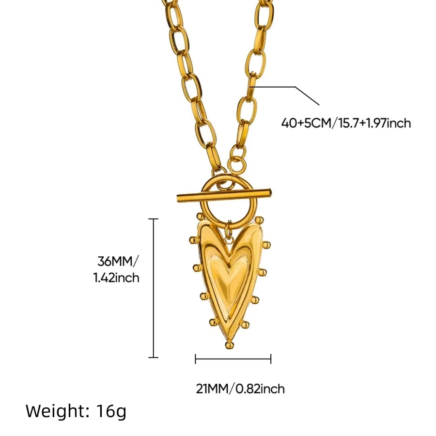 Jewelry Vintage Style Heart Shape 304 Stainless Steel Copper 18K Gold Plated Pendant Necklace