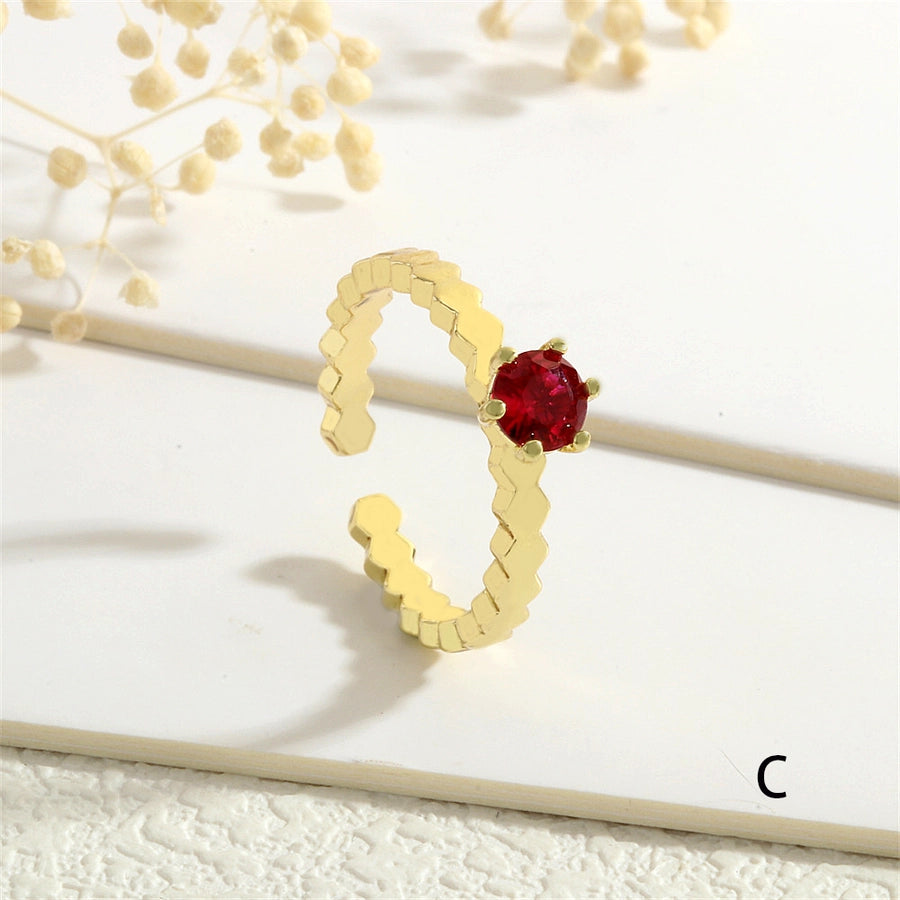 Copper Inlay Round Zircon Open Rings